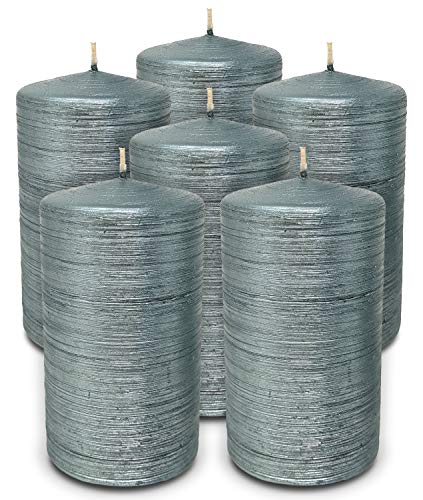 Hyoola Brushed Metallic Pillar Candles - 6 Pack - Sage Green Pillar Candles - European Made Decorative Pillar Candles - 2.75 Inch X 5 Inch #TOP28