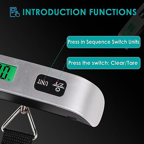 GeeRic Digitale Kofferwaage Gepäckwaage, Gepäckwaage Travel mit Temperatursensor,50KG / 110 lb Hängewaage Digitalwaage Fischwaage Batterie im Lieferumfang enthalten