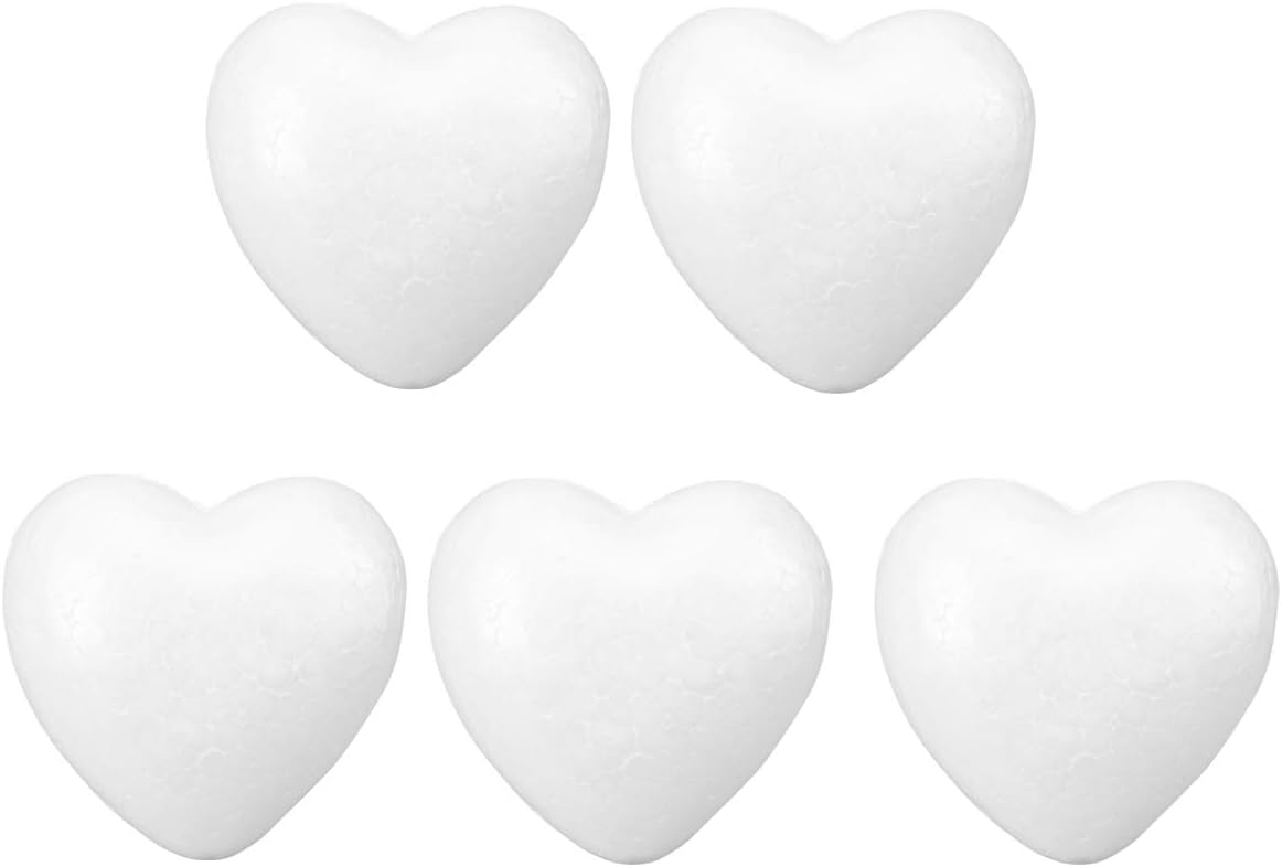 TOYANDONA 5pcs Craft Foam Hearts Heart-Shaped Foam Ball for Arts and Craft Use DIY Ornaments Wedding Decorations 8.5cm (White)