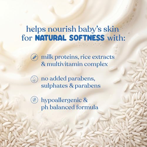 Image of Johnson's Baby Nourishing Milk & Rice Wash & Shampoo 200 ml | 2‑in‑1 Gentle Cleanser for Newborn Hair & Skin | All Skin Types Including Sensitive Skin | With Milk Protein, Rice Extracts & Multivitamin Complex | No More Tears Formula | No Added Parabens, Dyes, Sulphates & Pthalates | Hypoallergenic & PH Based Formula
