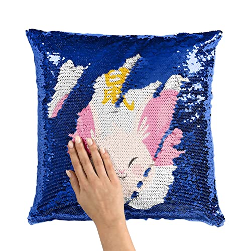 Coussin illustration rat horoscope bleu, une idée cadeau d'anniversaire