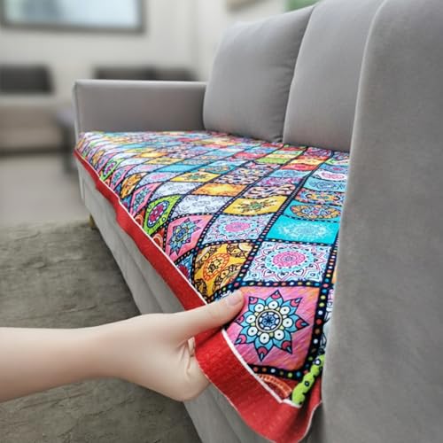Image of Homerz Premium 1 Seater Velvet Sofa Panel Cover with Digital Prints | Anti-Slip Backing (Mandala, 1 Seater)