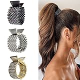 3 Pack Small Hair Clips for High Ponytail, Nonslip Metal Rhinestone Hairclips, Ponytail Holder, High Ponytail Claw Clip, Decorative Hairpins, Hair Accessories for Women and Girls