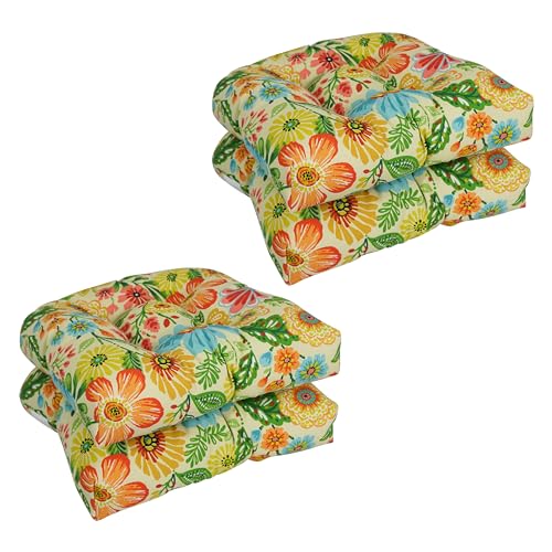 Blazing Needles Outdoor Rounded Back Chair Cushion,Gregoire Chamomile, 19" x 19" 4 Count