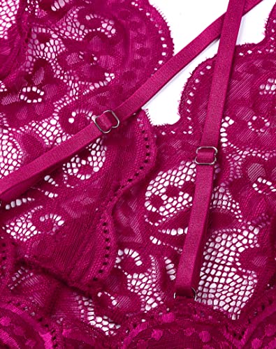 Women One Piece Lingerie Sexy Teddy V Neck Bodysuit Lace Nightie