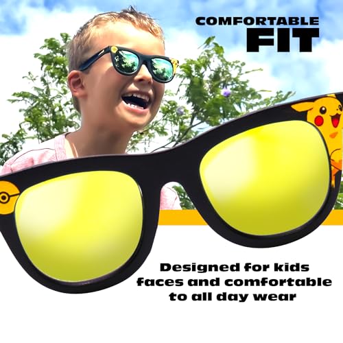 Image of ARKAID Pokemon Pikachu Black Frame Sunglasses - Stylish, Comfortable & Durable UV-Protection Pokemon Black Sunglasses with Soft Carrying Case - Officially Licensed