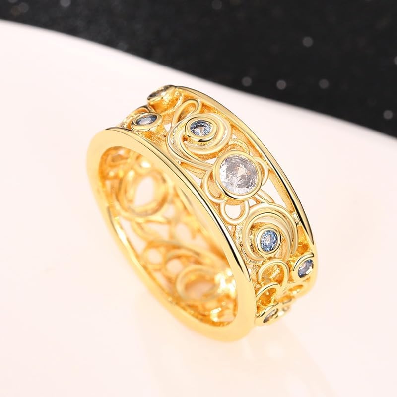 ENDLESSNESS & ETERNITY Court Style Blue and White Cubic Zirconia Wedding Band Ring Stackable Statement Promise Proposal Band Ring for Women - Image 3