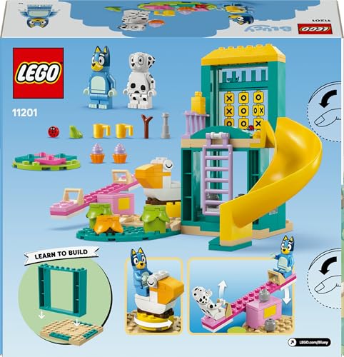 LEGO Bluey : Bluey et Chloé à l’Aire de Jeux - Jeu de Construction Inspiré de la Série TV - 2 Minifigurines, Bascule, Toboggan, Échelle & 3 Plantes - Cadeau pour Fille ou Garçon dès 4 Ans 11201