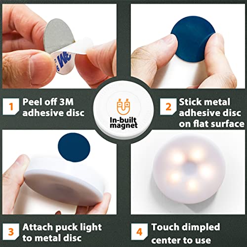 Dazzy Dot Puck Lights Rechargeable 2Pcs, Tap Night Light With Battery, Magnetic Portable Lights For Locker Closet, Touch Lights Stick On For Wall, Warm White Dimmable Push Light For Cabinet #TOP3