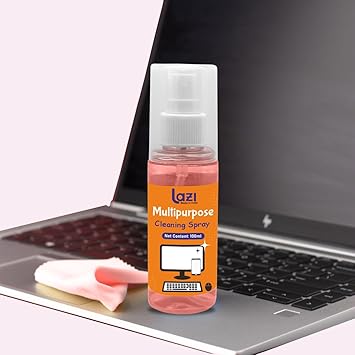 LAZI 2 in 1 Laptop Cleaning Kit - 100ml Pink Liquid Spray Screen Cleaner with Microfiber Cloth for Laptops, Mobiles, Phones, iPhone, MacBook, Electronic Gadget, PC, LED, LCD, TV and Computer Screen