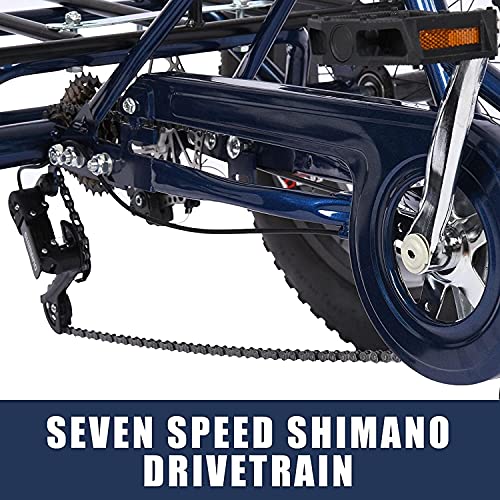 Bicicleta triciclo para adultos de 24", con canasto, 7 velocidades, ideal para compras y desplazamientos urbanos, color azul, capacidad de carga de 330 libras miniatura 6