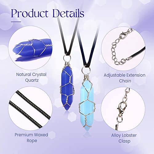 TXIN Glow in the Dark Crystal Pendant Necklace - Silver Wire Wrapped Luminous Hexagonal Stone With Black Cord - 10 Colors Fluorescent Natural Quartz3