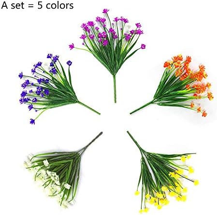 Artificial Fake Flowers 5 Bundles of 5 Colors Outdoor UV Resistant Greenery Shrubs Plants Indoor Outside Hanging Planter Home Garden Decorating