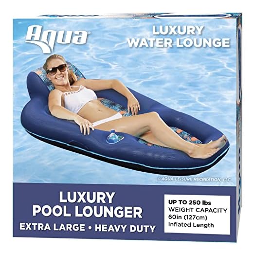 Aqua Luxury Water Lounge, X-Large, Inflatable Pool Float with Headrest, Backrest & Footrest, Palm Beach Flamingo