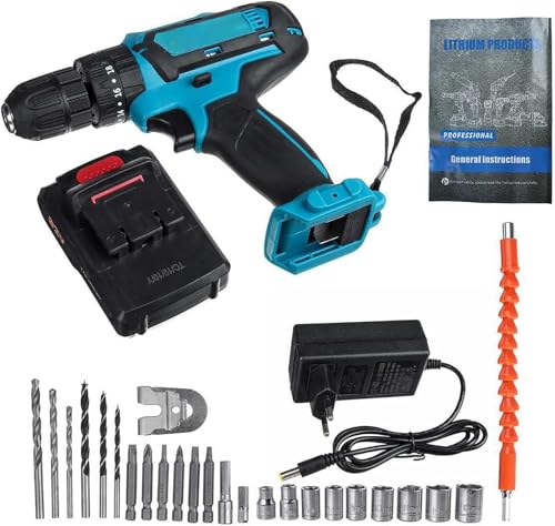 Image of Lithium Cordless Drill Impact Drill Set for Home Power Electric Drill Driver Set with Variable Speed Control for Wood Bricks Walls Metal