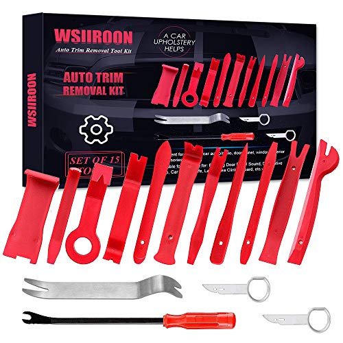 wsiiroon Trim Removal Tool Kit, 15pcs Car Panel Removal Tool Kit for Car Panel Door Dash Audio Removal Installer with Stainless Steel Repair Pry Bar