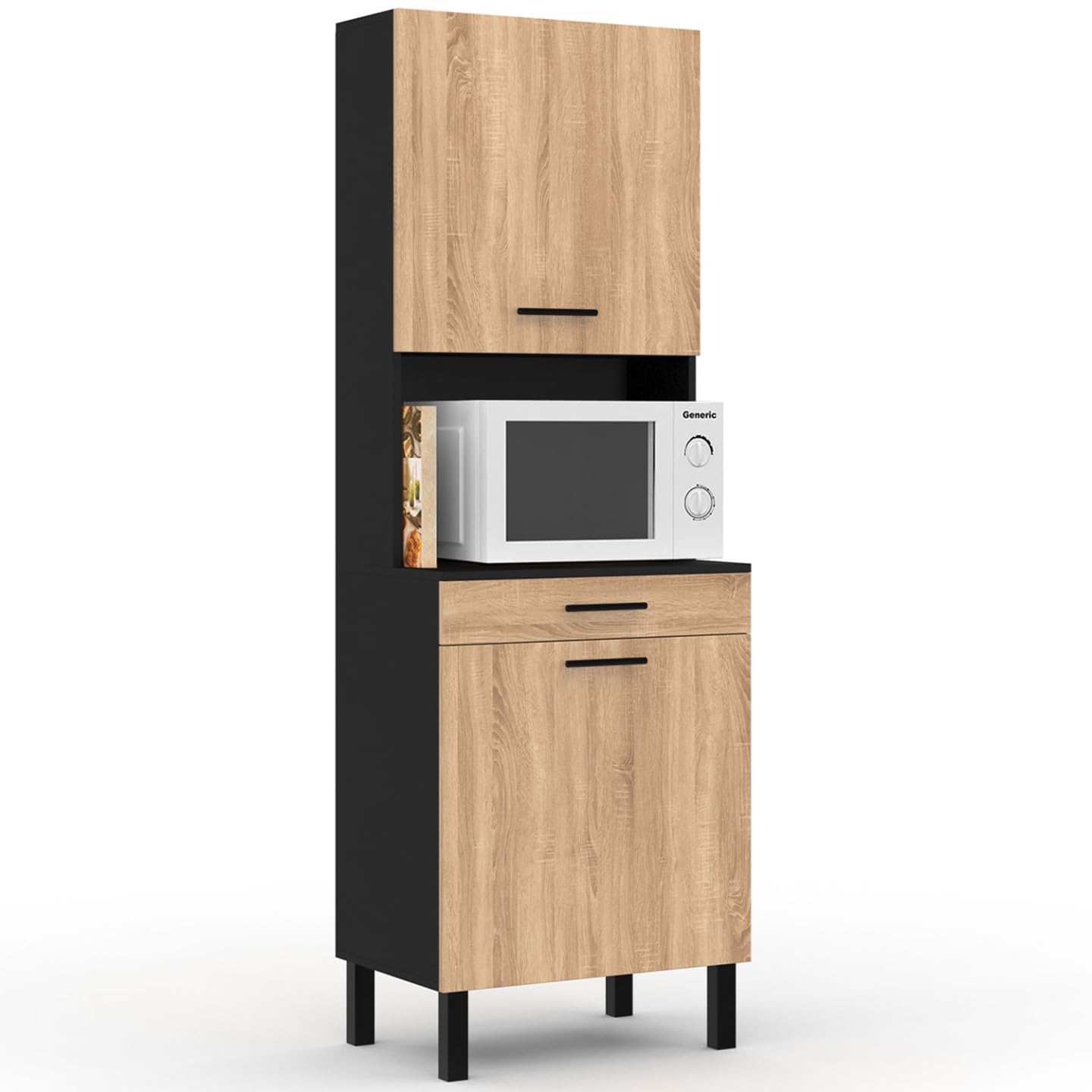 IDMarket - Buffet de Cuisine 60 cm CINA Noir et façon hêtre
