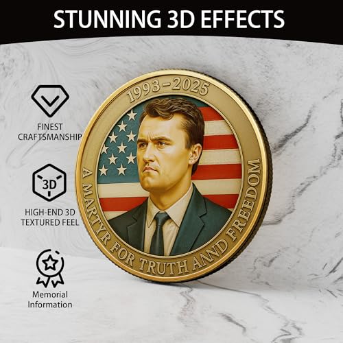 Charlie Kirk Commemorative Coin – 1993-2025 Memorial Tribute – “A Martyr for Truth and Freedom” – Collectible Challenge Coin with American Flag Design – Christian & Patriotic Keepsake Gift (A)