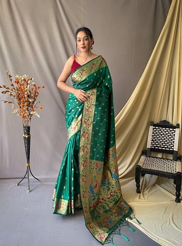 Image of SGF11 Women's Paithani Soft Lichi Silk Kanjivaram Sarees With Blouse Piece