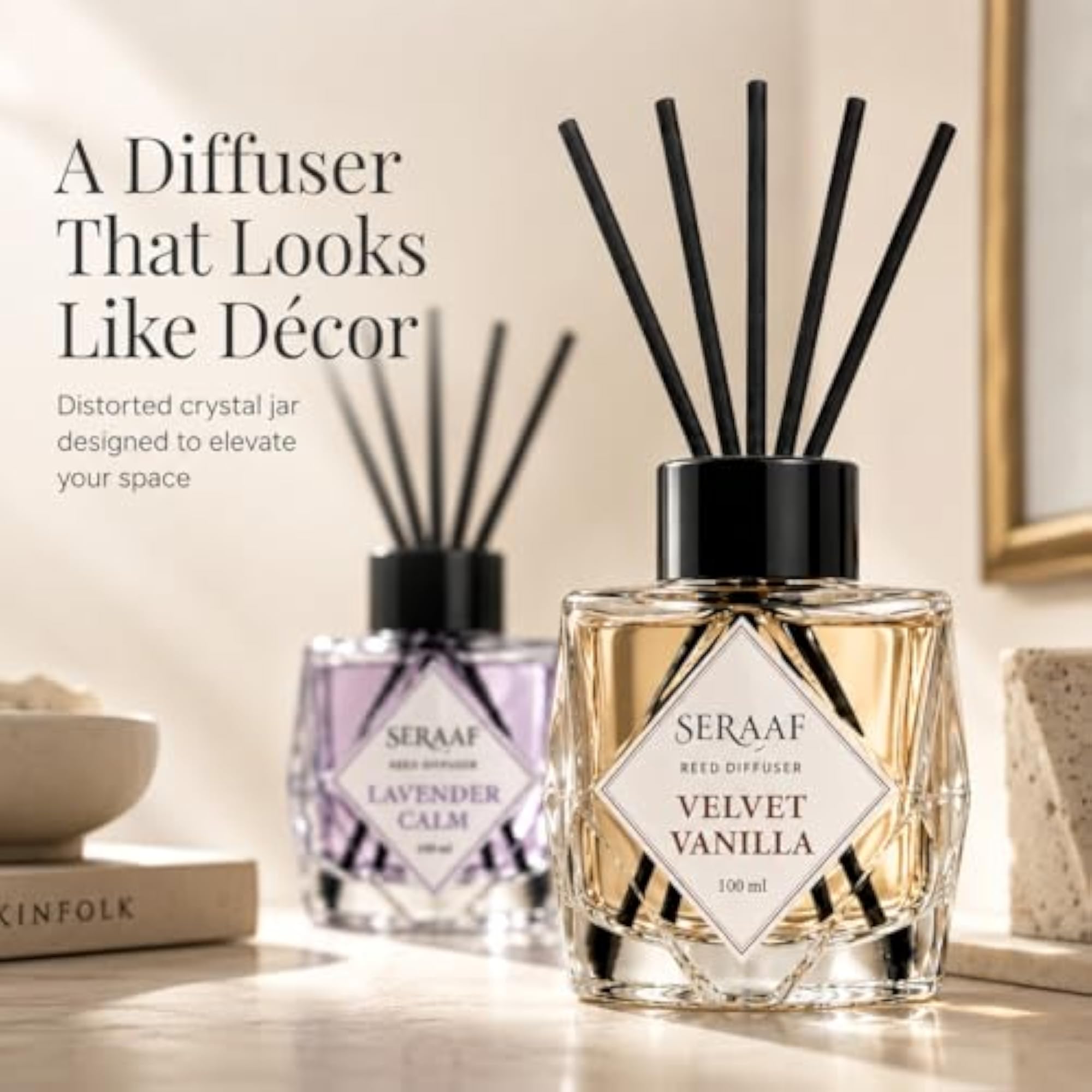 Reed Diffuser Set, Lavender Vanilla, Crystal Glass Jar
