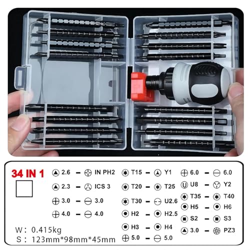 Image of Sunkizzrs 34 in 1 Ratchet Screwdriver Semi-Automatic Ratchet Telescopic Screw Driver Screwdriver Set Ratchet Combination Professional Multi Functional Tool Kit With Magnetizer /Demagnetizer