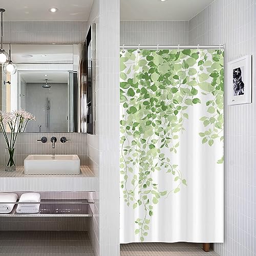 Bovlleetd Verde Cortina de Ducha Puesto Blanco Naturaleza Acuarela botánico Llorando Hojas de eucalipto Cortina de Ducha para baño Tela de poliéster decoración de baño 92x183cm