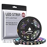 BTF-LIGHTING WS2812B ECO RGB LED Strip,UL Listed,Individually Addressable,16.4FT 30LED/m 150Pixel DC5V 5050SMD,Alloy Wire Flexible 3M Tape for DIY Chasing Color Project IP65(No Adapter or Controller)