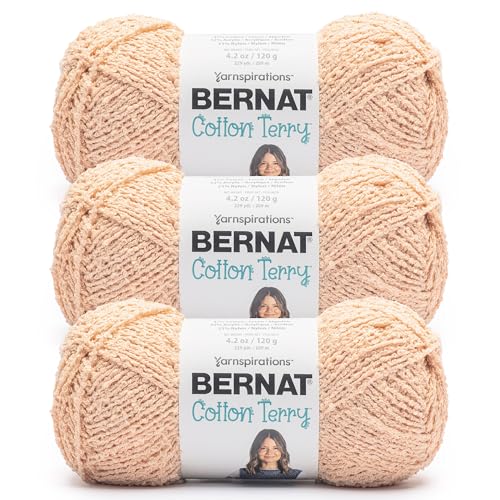 Bernat Cotton Terry Yarn for Crocheting Soft, Pale Peach, 3-Pack