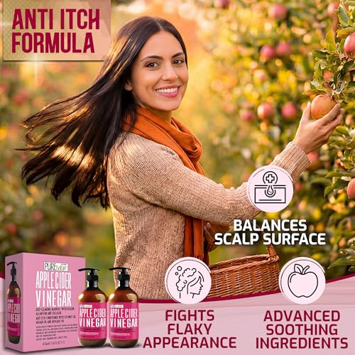 Image of Apple Cider Vinegar Shampoo and Conditioner Set - Sulfate Free, Anti Itch Formula for Flaky Scalp - Buildup Remover for Oily Hair - Frizz Control for Women and Men - 16 Fl Oz (Set of 2)