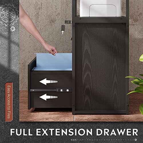Devaise 2 Drawer Lateral File Cabinet With Lock, Filing Cabinet Fits Letter/Legal/A4 Size, Large Printer Stand With Storage Shelves For Home Office, Black #TOP4