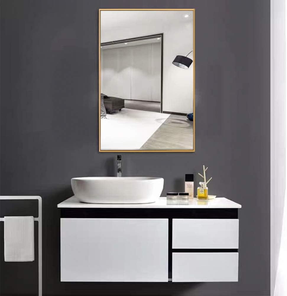 FANYUSHOW Wall Mirror, Rectangular Modern Metal Frame Mirror, Suitable for Bathroom, Corridor, Installable Horizontally or Vertically (24 x 36 Inch, Gold)