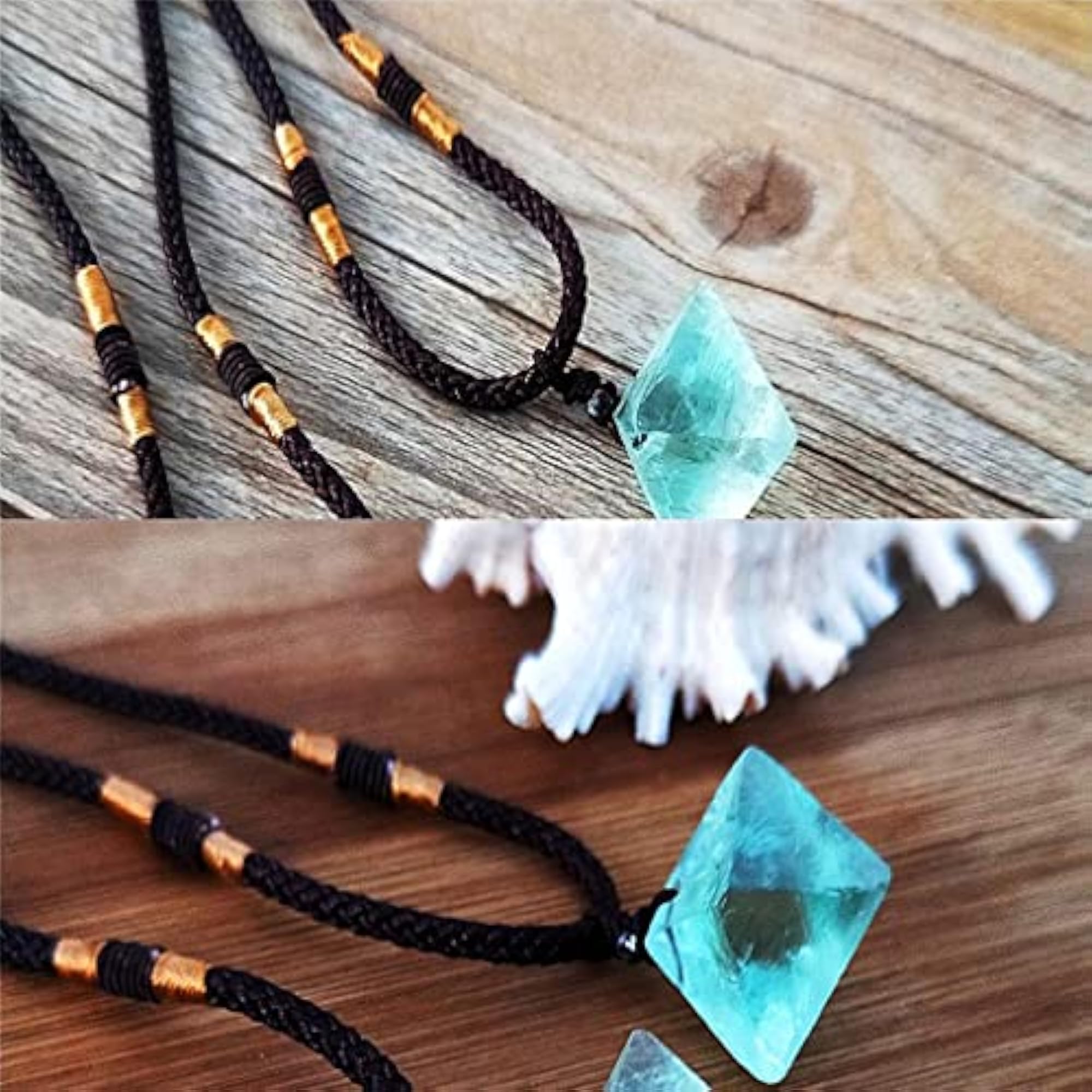 2x Natural Stone Ore Pendant Necklace Set, Gift for Her