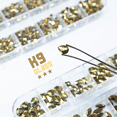 2630Pcs Mine Golden Nail Rhinestones 120 Multi Shapes Crystal Flatback Rhinestones Gems +2510 Metallic Gold Round Beads K9 Glass Stones Diamonds Jewels W Wax Pen For Nails Faces Eyes Makeup Diy Crafts #TOP3