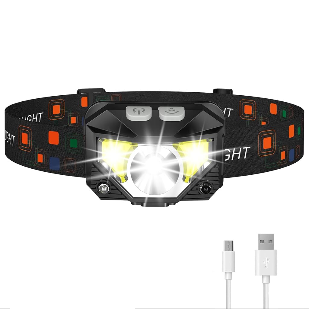 PROBEROS® LED Headlight USB Rechargeable Hands-Free Motion Sensor Headwear Work Lamp, Multi Work Modes with Red Flash Warning Light, Adjustable Strap, Ideal for Camping, Hiking, and Night Work-image-31
