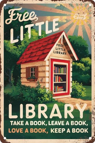 Vintage Metal Tin Sign - Free Little Library Wall Art 6x8