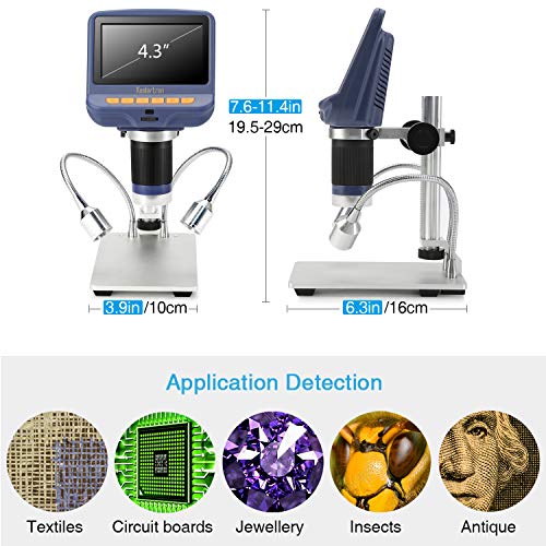 Koolertron 4.3 Inch 1080P Lcd Digital Usb Microscope With 10X-220X Magnification Zoom,8 Led Adjustable Light,Camera Video Recorder For Phone Repair Soldering Tool Jewelry Appraisal Biologic Use #TOP1