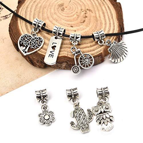 Obsede 50Pcs Pendant Charms Mixed Smooth Spacer Beads Diy Findings For Necklace Bracelet Jewelry Making Crafting (50Pcs), Hole 0.2Inch/4.8Mm, Color Silver #TOP2