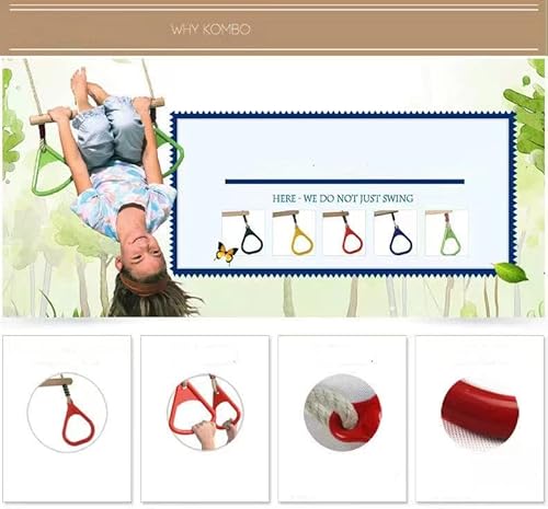 Huawell Swing Sets For Backyard, Monkey Bars & Swingset Accessories - Set - Wooden Trapeze Swing Bar Rings-Outdoor Play Equipment (Red) #TOP2