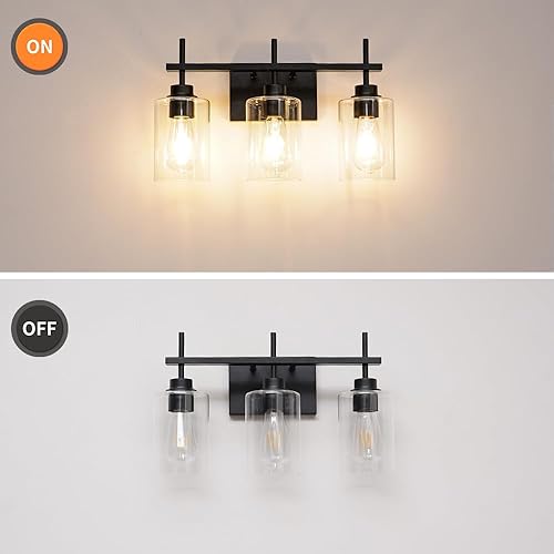 Miniatura 5 de DSMJFU - Lámpara de tocador de baño negra mate, 3 lámparas de baño sobre espejo, moderna lámpara de tocador negra con pantalla de vidrio más gruesa