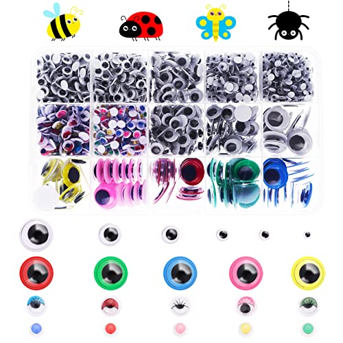 Prasacco 1500 Pcs Googly Eyes Self Adhesive, Wiggle Eyes For Crafts Multi-Color Multi-Size (4/5/6/8/10/15Mm) #TOP22