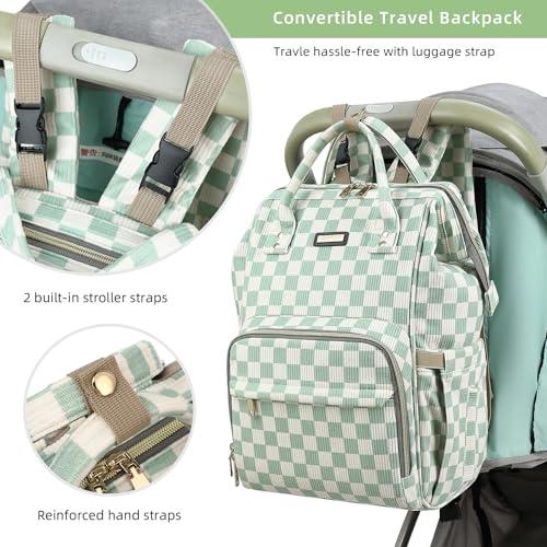 Image of GAIVP Baby Diaper Bag Backpack for Mom, Large Capacity Travel Nappy Bag for Boys & Girls with Stroller Straps,Insulated Pockets (Corduroy Checkered Green)