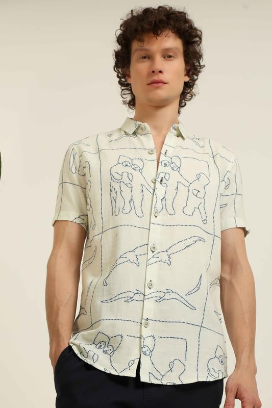 Image of BE ACTIVE Men's Printed Motif Half Sleeve Shirt || Printed Perfection || Breathable Comfort || Casual Sophistication