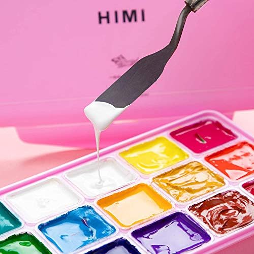 HIMI zestaw farb gwaszowych, 18 żywych kolorów, nietoksyczne farby z przenośnym etui, paleta do malarstwa płóciennego i na papierze akwarelowym, bogaty pigment, 30 ml/pojemnik (różowe etui)