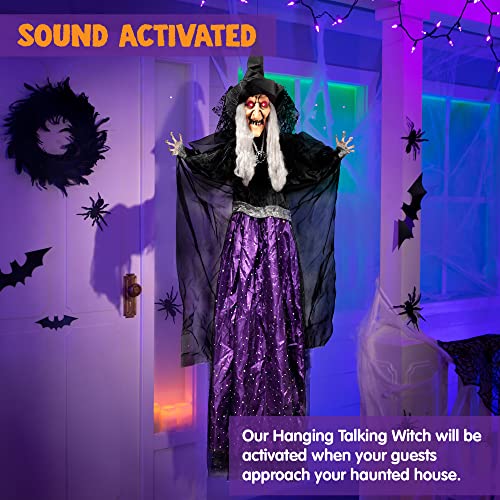 JOYIN 47” Animated Witch Halloween Decorations Outdoor Indoor, Scary Halloween Animatronics Decor, Hanging Ghost Talking Sound Activated Led Lights Eyes Haunted House Yard Garden Lawn — photo 2