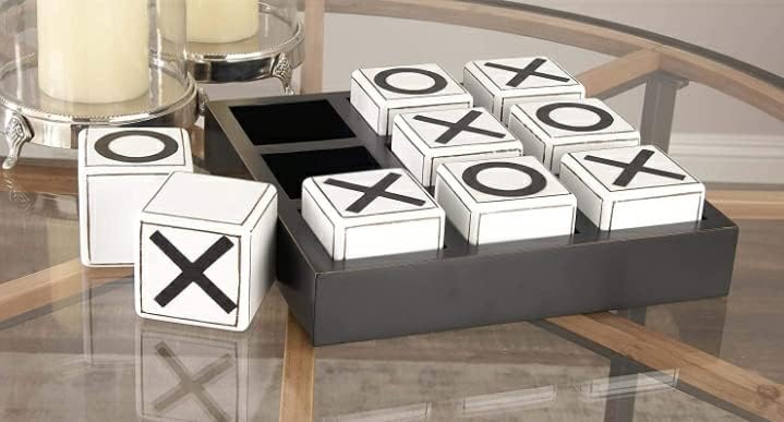 STAR CRAFT Wooden Tic Tac Board Game Handmade Noughts and Crosses TIK Tak Toe Pedagogical Board Wooden Zero Kata Game (Black and White)