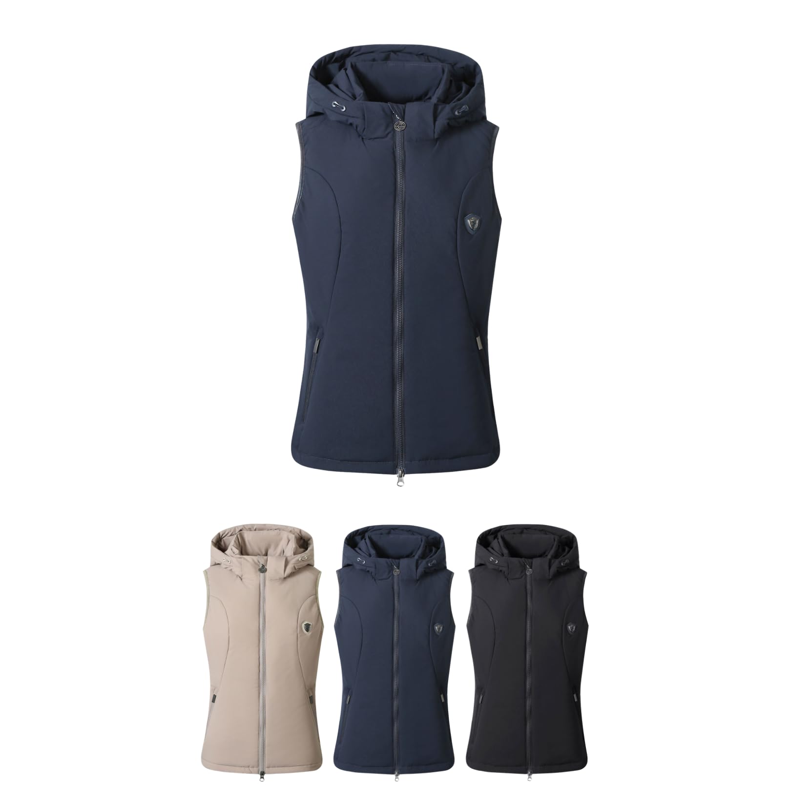 Covalliero - Damen Reitweste – Weste mit abnehmbarer Kapuze – Sportweste aus Polyester – Damenweste mit 2 Taschen & 2-Wege-Reißverschluss – Reitbekleidung in Dark Navy – Größe XS