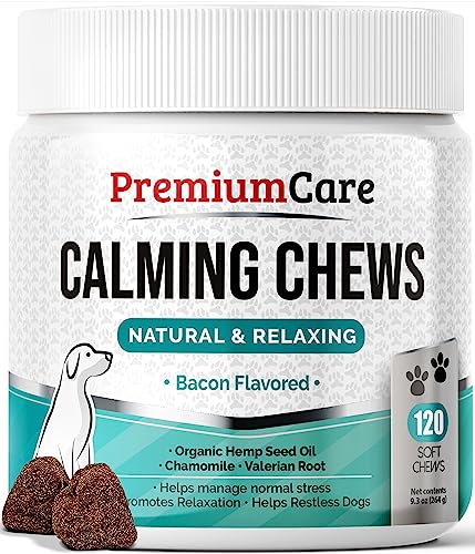 PREMIUM-CARE-Hemp-Calming-Chews-for-Dogs-Made-in-USA-Helps-with-Dog-Anxiety-Separation-Barking-Stress-Relief-Thunderstorms-and-More-93-oz-264g-120-Count PREMIUM CARE Hemp Calming Chews for Dogs Made in USA Helps with Dog Anxiety Separation Barking Stress Relief Thunderstorms and More 93 oz 264g 120 Count