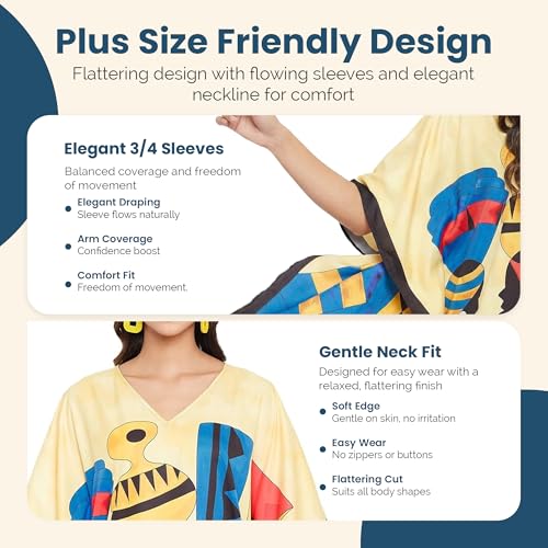 Image of Oussum Women Polyester Casual Long Plus Size Beach Caftan Cover Up Maxi Dress 1X-3X Summer Kaftan Dresses for Women