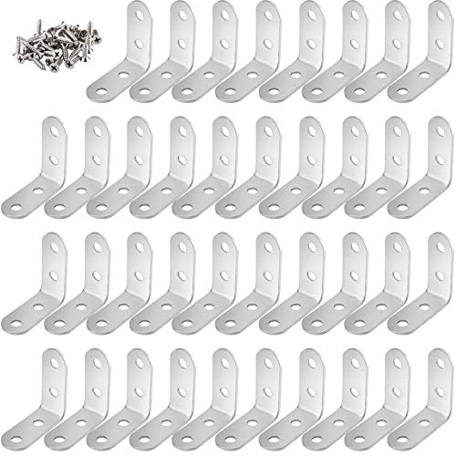 ZOENHOU 50PCS 40 x 40 mm L Shaped Brackets, Stainless Steel Corner Braces with 200 Screws, 90 Degree Right Angle Brackets for Heavy Duty Fastener Connector for Wall Hanging Furniture Repair