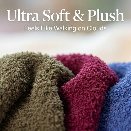 Image of Tipi Toe Womens Fuzzy Crew Socks with Anti Slip Grips Warm Cozy Fluffy Winter Slipper Socks Non Skid Home Socks for Women